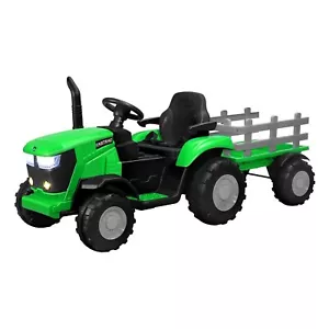 12V Electric Ride On Tractor & Stake Wagon for Kids – Green - Picture 1 of 9