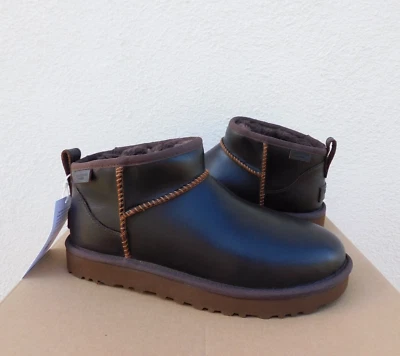 UGG BROWN ULTRA MINI REGENERATE LEATHER/ WOOL BOOTS, WOMEN US 7/ EUR 38 ~NEW - Image 1 of 4