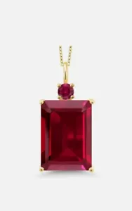 14Ct Labor Erstellt Smaragd Rot Rubin Solitär Anhänger 14K Gelb Vergoldet - Bild 1 von 10