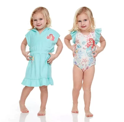 La Sirenita Ariel Traje de Baño Natación Cubrir Vestido Niñas Conjunto de 3 Piezas Disney Foto 1 de 4