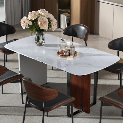 Modern Esstisch 160cm weiß glänzender Sinterstein Esszimmertisch für 6 Personen  - Bild 1 von 4