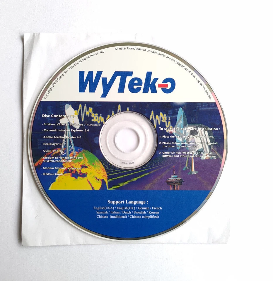 WYTEK CD-ROM SOFTWARE DRIVER MODEM 56K BITWARE INTERNET EXPLORER REALPLAYER - Immagine 1 di 1