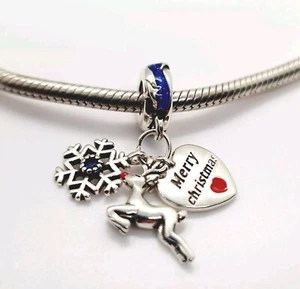 🩷Merry Christmas Reindeer Charm Snowflake Charm Pendant S925 Sterling Silver🩷 - Picture 1 of 5