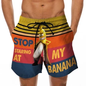 Stop Staring at My Banana Men's Swim Trunks Quick Dry Beach Shorts with Pockets - Picture 1 of 9