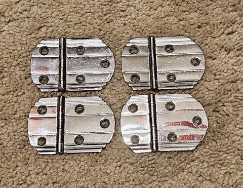 4 Vintage Mid Century Art Deco Chrome Finish Cabinet Door Hinges No Offset Cover