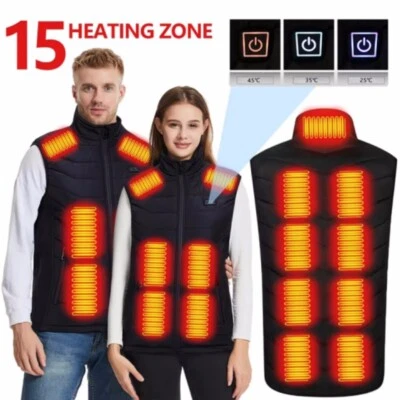 Men Women 15 Zone Heated Vest USB Intelligent Heating Full Body Warm Top Jacket - Image 1 of 4
