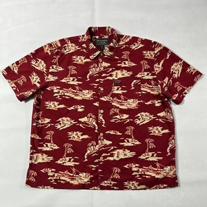 Vintage Abercrombie & Fitch Camp Shirt Men Large Red Tropical Hawaiian 90s FLAW - Picture 1 of 12