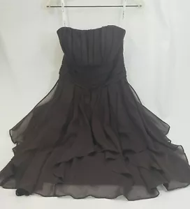 DavidsBridal Short Crinkle Chiffon Ruffle Slvless Dress Truffle Sz 2 NEW Beauty - Picture 1 of 6