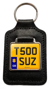 T500 SUZ Reg GB Number Plate Leather Keyring Key Fob for Suzuki T500 Keys - Picture 1 of 1