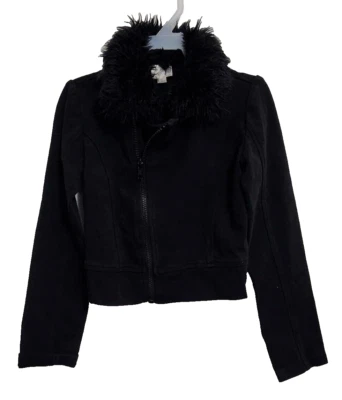 Girls Size Small Zip-Up Faux Fur Collared Long-Sleeve Black Shirt - Image 1 of 4