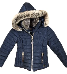 Joules Odrgosfield Coat girls children size 6 black puffer fur hood detachable - Picture 1 of 14