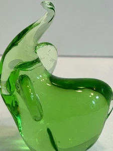 Vintage Murano Glass Elephant Bright Green Beautiful Trunk Up For Luck - Picture 1 of 11