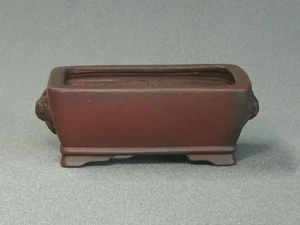 Japanese Bonsai Pot Tokoname BIGEI 3.9"(10cm) Unglazed Rectangle w/Lion G049 - Picture 1 of 5