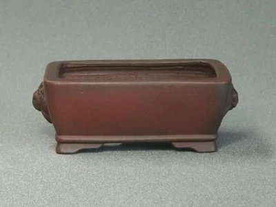 Japanese Bonsai Pot Tokoname BIGEI 3.9"(10cm) Unglazed Rectangle w/Lion G049 - Image 1 of 4