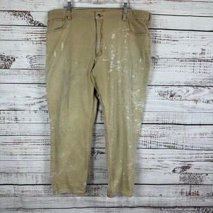 Mens Carhartt Khaki Relaxed Fit Carpenter Pants Bleach Distressed Worn 42 X 30 - Picture 1 of 8