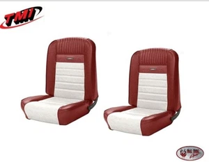 Full Set Deluxe PONY Seat Upholstery 1966 Mustang / Dark Red and White / Front - Picture 1 of 14