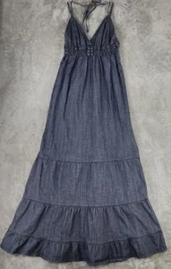 Wet Seal Dress Womens XL Blue Denim Halter Tiered Ruffled Maxi Y2K Cottagecore - Picture 1 of 10