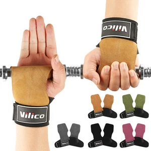 Guantes de gimnasio de cuero vacuno antideslizantes sin dedos levantamiento de pesas entrenamiento de dominadas - Imagen 1 de 17