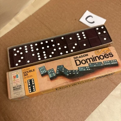 Dragon Dominoes Halsam Double Six Wooden 1970 Milton Bradley 28 Pieces #4130 - Image 1 of 2