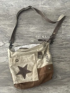 Myra Bag Full Nah Canvas Star Zippered Crossbody Bag Purse Tan Brown I18 - Picture 1 of 5