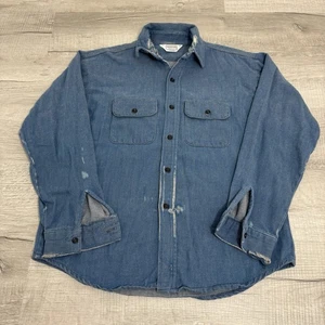 Vintage 90s Five Brothers Solid Blue Distressed Long Sleeve Button Up Mens Large - Bild 1 von 15