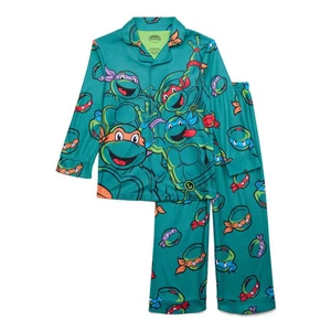 Teenage Mutant Ninja Turtles Boys Flannel Button Down Character Pajama Set - Picture 1 of 4