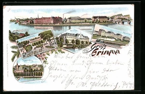 Lithographie Grimma, Kloster Nimbschen, Gattersburg, Kaserne 1898 - Picture 1 of 2