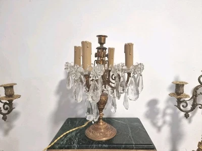 Girandole de table doré  fin XIX ème pampilles de cristal 5 lumières  style... - Photo 1/4