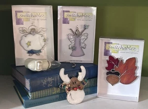 Switchables Stained Glass Night Light & 4 Sun Catcher Ornaments Angels Reindeer - Picture 1 of 10