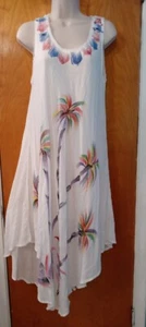 White Summer Tropical Sundress Palm Tree Print Women’s One Size - Picture 1 of 9