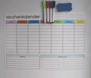 Magnetischer Wochenplaner - Whiteboard DIN A3 Kalender - abwischbar +4STIFTE - Bild 1 von 11