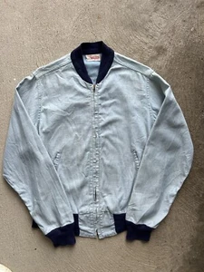 Vintage 50s Chambray Jacket Lightweight Blue Kingbilt Rockabilly Talon Zipper M - Picture 1 of 13