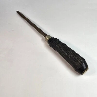 Vtg Black Stag Horn Carving Knife Sharpener Steel Honing Rod - Image 1 of 4