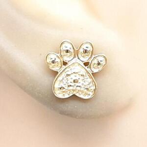 Genuine .10ct H-SI Diamond 14K Yellow Gold 925 Sterling Silver Paw Stud Earrings