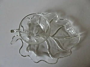 4 RARE vintage Leaf Shape Glass Snack sets cup & plate Hazel Atlas - Picture 1 of 4