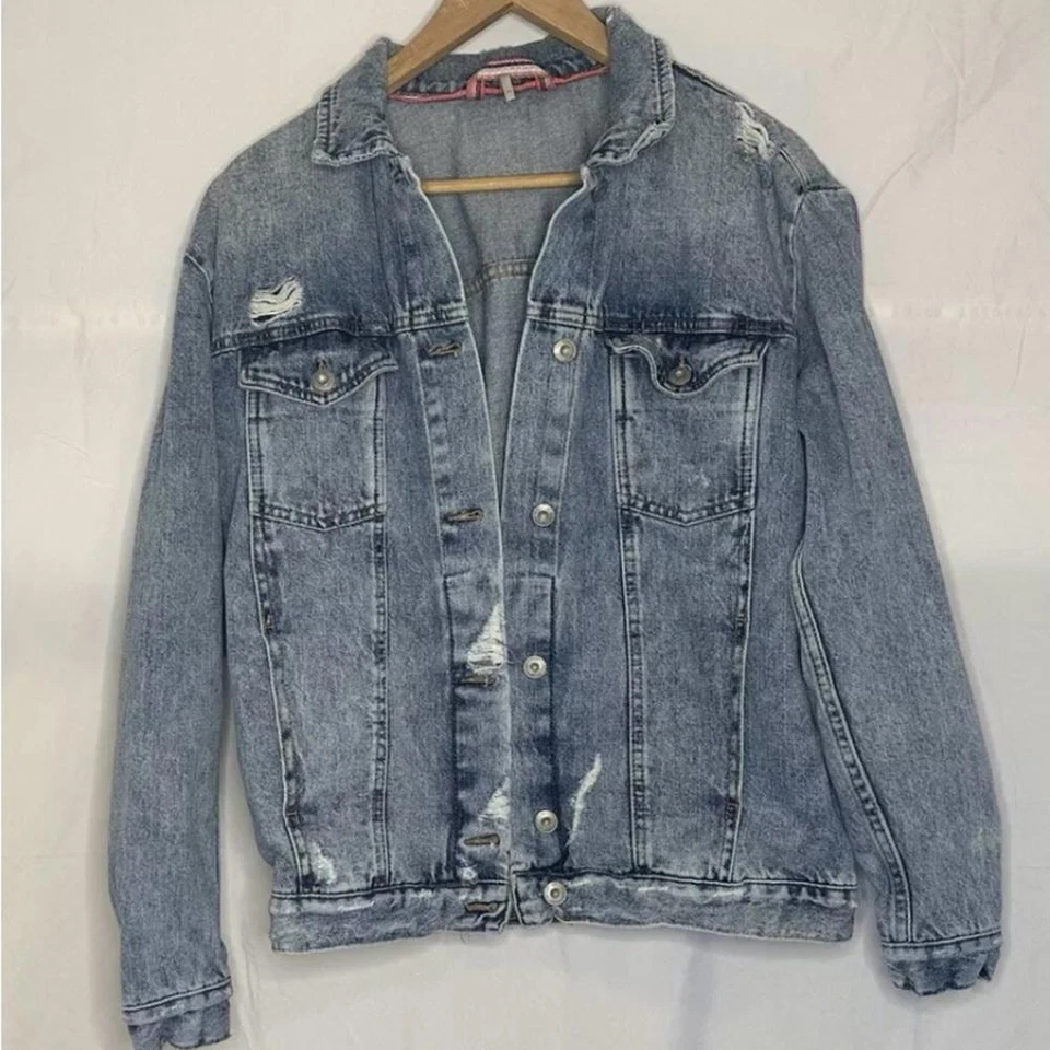 Free People  Distressed Denim Jacket - Vintage Blue oversized trucker - Image 1 of 4