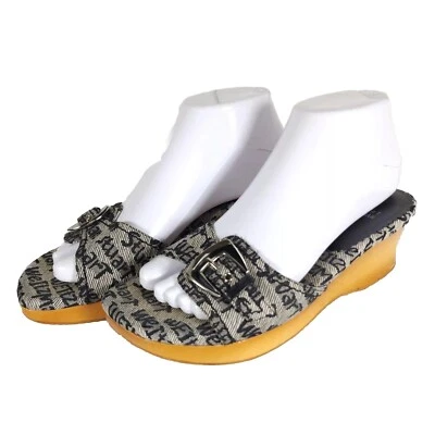 Stuart Weitzman Women's US 7,5B Graffiti Logo Buckle Wooden Heel Wedge Sandals  - Image 1 of 4