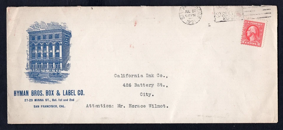 USA San Francisco 1921 Hyman Box & Label Co ADVERTISING Cover - Image 1 of 2