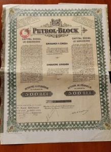 PETROL BLOCK ROMANIA 500 LEI SHARE CERTIFICATE APRIL 1924 - Picture 1 of 2