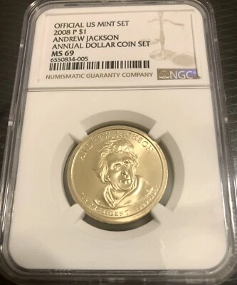 2008-P Andrew Jackson From  ANNUAL DOLLAR SET Presidential $1  MS69 Gem  Pop 17 - Image 1 of 2