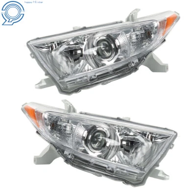 Halogen Headlight For 2011-2013 Toyota Highlander Left+Right Side Chrome Housing - Image 1 of 4