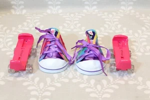 Build A Bear BABW Rainbow Tie Dye Sneakers & Pink Removable Roller Skates EUC - Picture 1 of 9
