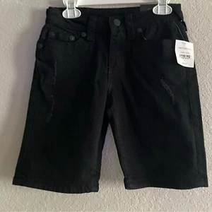 True Religion Black Distressed Geno Relaxed Slim Denim Shorts size 7 Boy NWT - Picture 1 of 7
