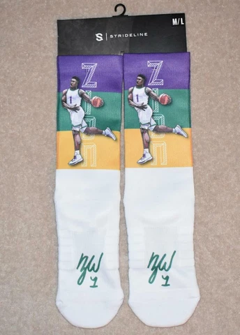 Strideline New Orleans Pelicans Zion Williamson Dunk Mardi Gras Crew Socks NWT Cover