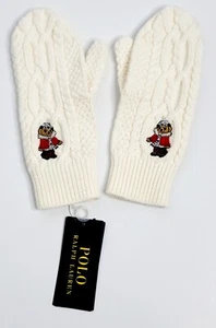 Polo RALPH LAUREN Girls 7 - 16 MITTENS Cream Cable Knit GLOVES Sweater RL BEAR - Picture 1 of 24