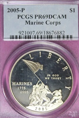 2005 P- PCGS PR69DCAM MARINE CORPS ONE DOLLAR #B45406 - Image 1 of 2