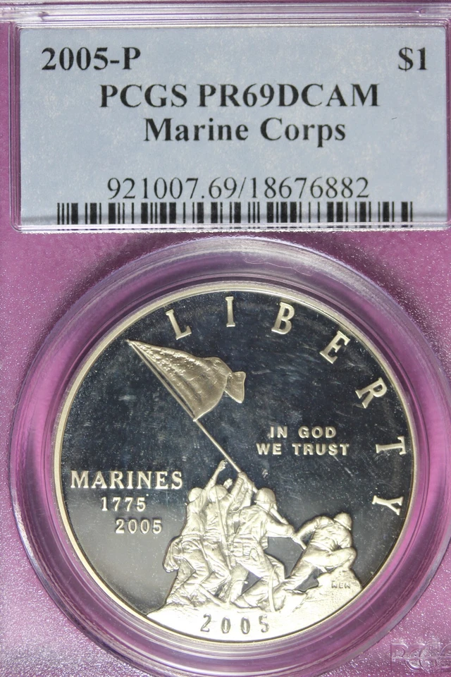2005 P- PCGS PR69DCAM MARINE CORPS ONE DOLLAR #B45406 - Image 1 of 2