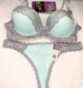 Hers By Herman Bra & Panties Set 38D X-LARGE Panties Green Gray Bejeweled NEW - Picture 1 of 4