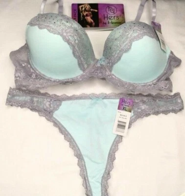 Conjunto de sujetador y bragas Hers By Herman 38D X-LARGE bragas verde gris con joyas NUEVO Foto 1 de 4