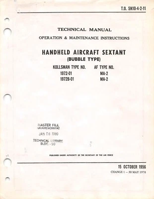 Handheld Aircraft Sextant (Bubble Type) 1978 Air Force Style Flight Manual - CD - Image 1 of 4